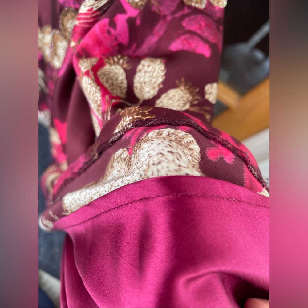 Carmen Marc Valvo Collection Women’s 100% Silk Dress Gold/Pink/Burgundy Size 6 - Picture 7 of 8